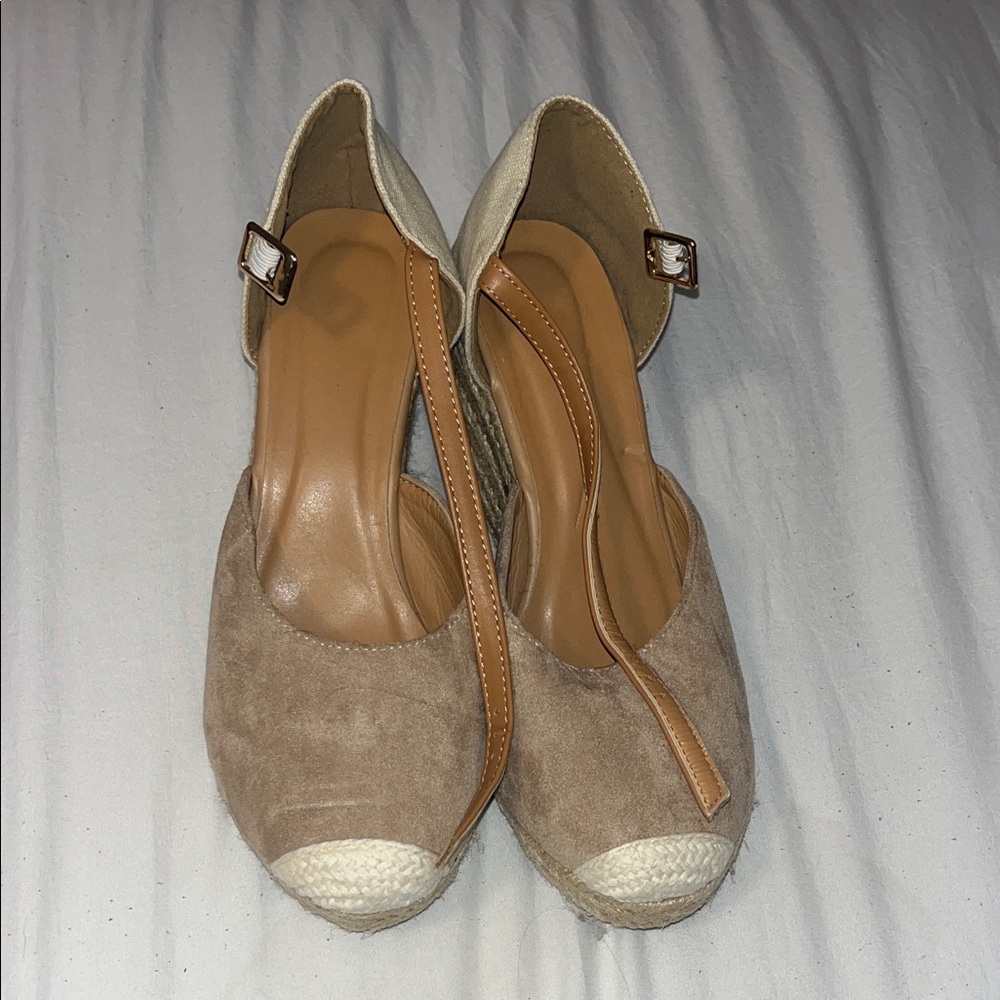 Women's Tan Espadrille Wedge Sandals